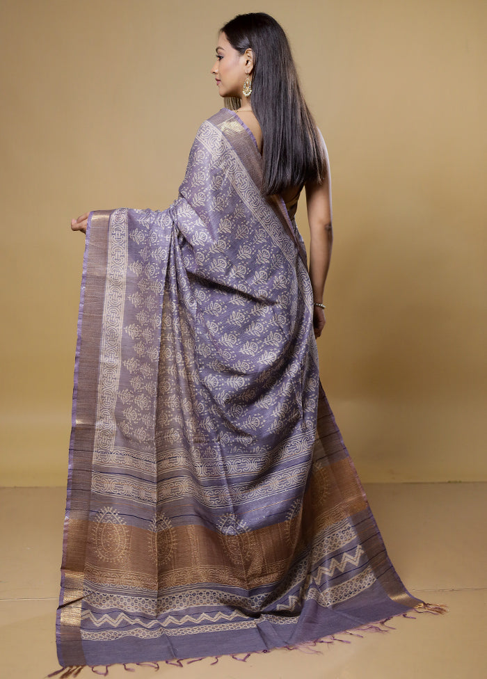 Purple Tussar Silk Saree With Blouse Piece