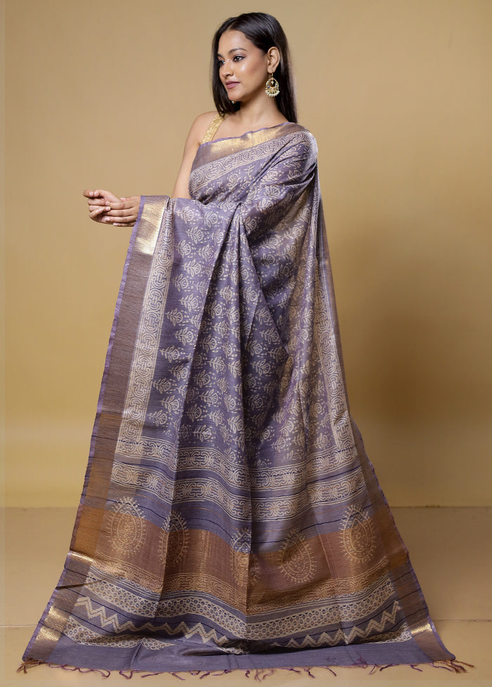 Purple Tussar Silk Saree With Blouse Piece