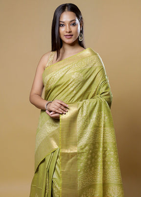 Green Tussar Silk Saree With Blouse Piece