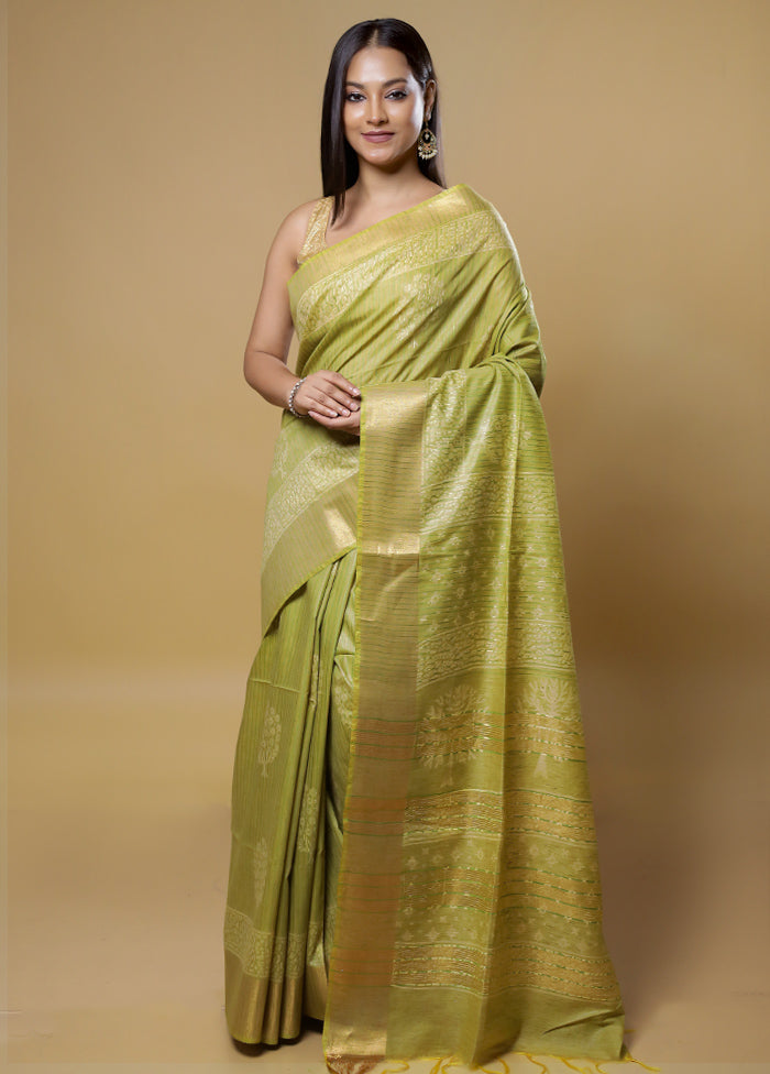 Green Tussar Silk Saree With Blouse Piece