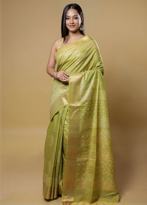 Green Tussar Silk Saree With Blouse Piece