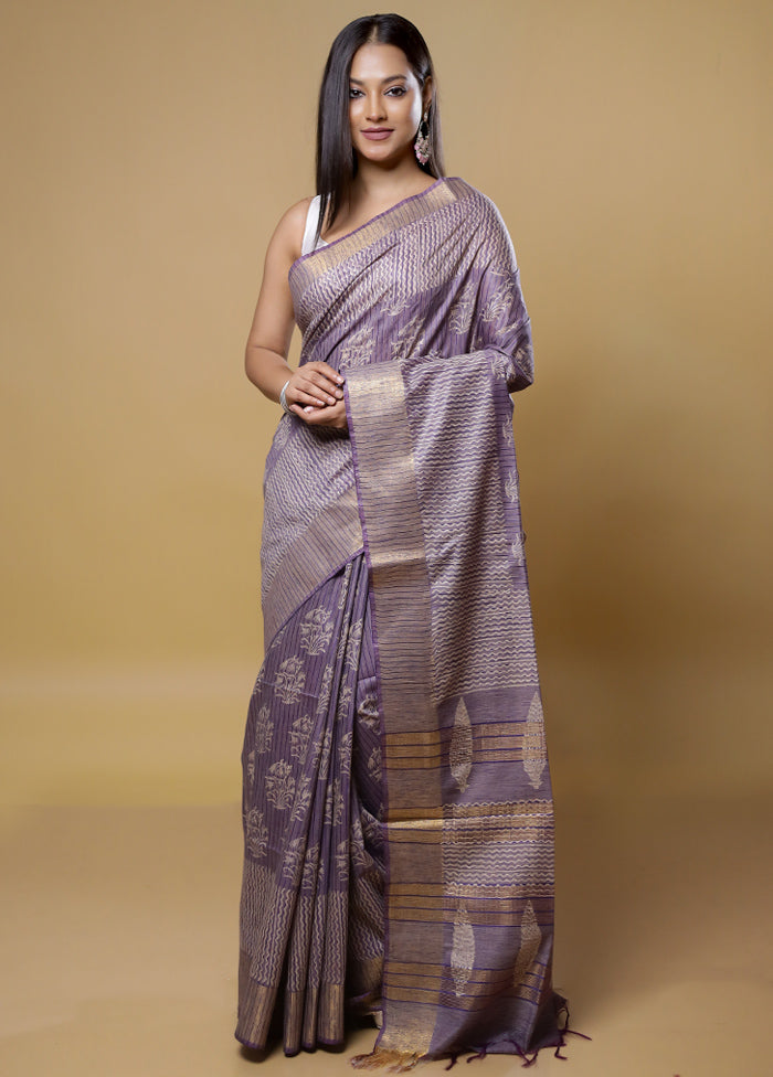 Purple Tussar Silk Saree With Blouse Piece