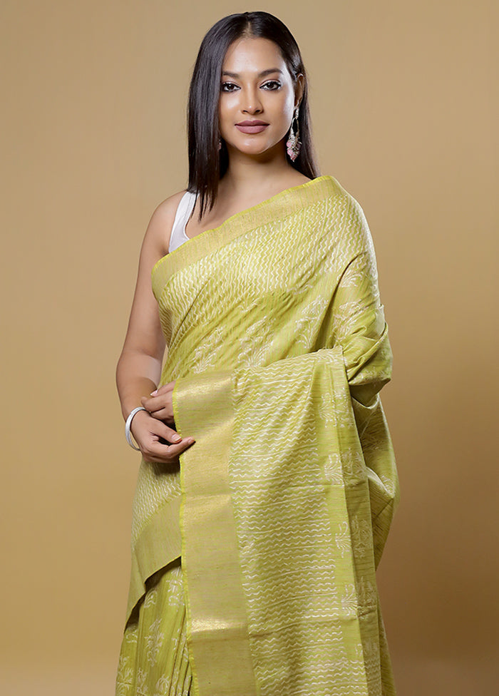 Green Tussar Silk Saree With Blouse Piece