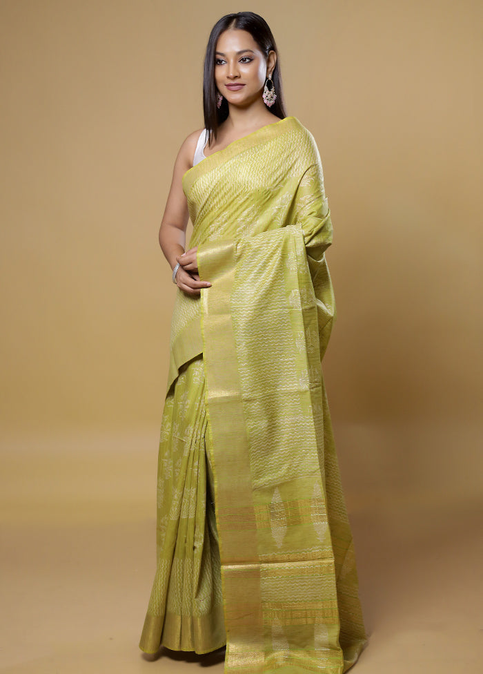 Green Tussar Silk Saree With Blouse Piece