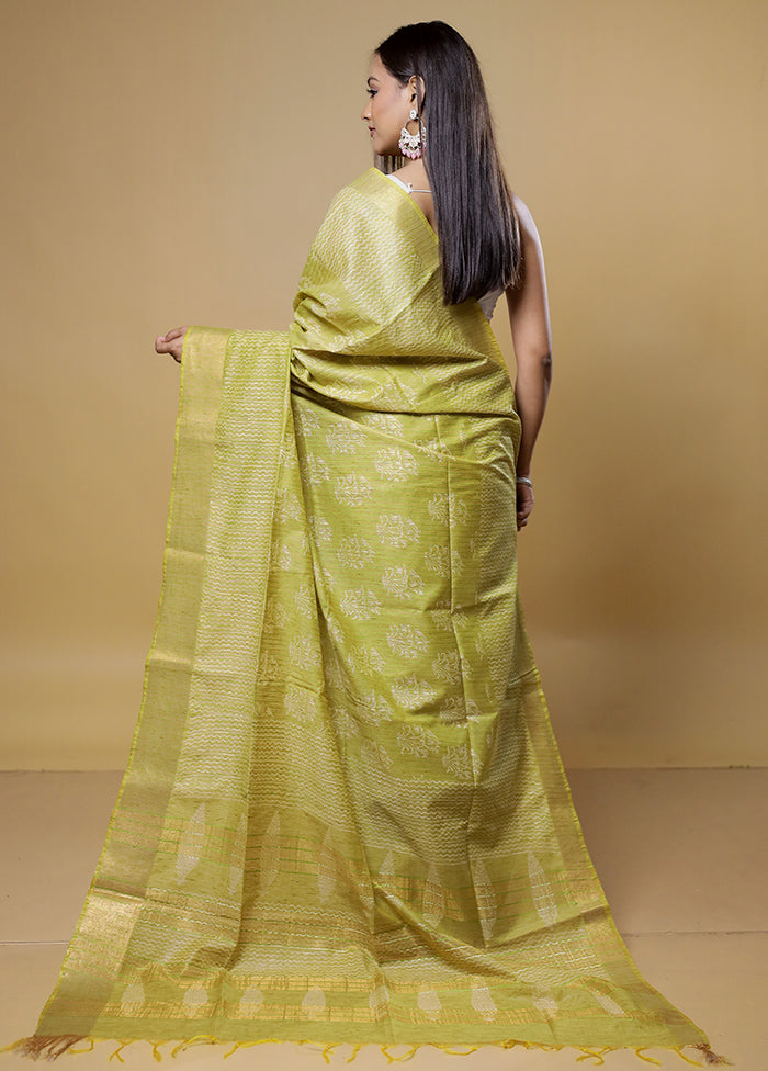 Green Tussar Silk Saree With Blouse Piece