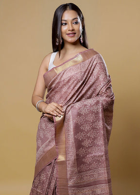 Peach Tussar Silk Saree With Blouse Piece