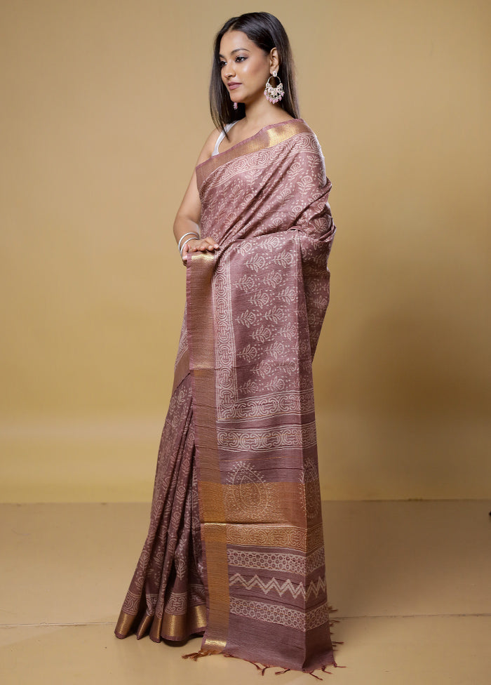 Peach Tussar Silk Saree With Blouse Piece