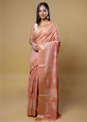 Pink Tussar Silk Saree With Blouse Piece