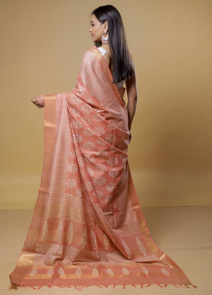 Pink Tussar Silk Saree With Blouse Piece