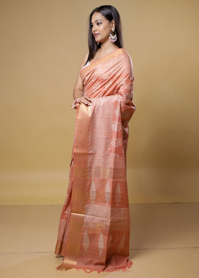 Pink Tussar Silk Saree With Blouse Piece