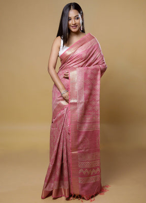 Pink Tussar Silk Saree With Blouse Piece