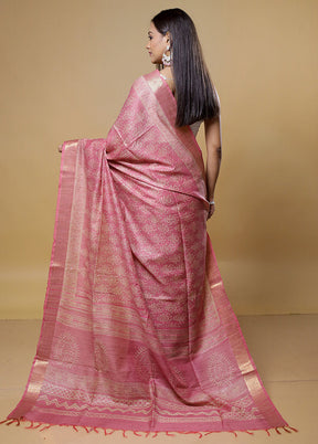 Pink Tussar Silk Saree With Blouse Piece