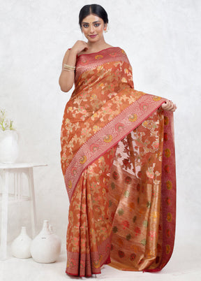 Orange Kora Silk Saree Without Blouse Piece - Indian Silk House Agencies