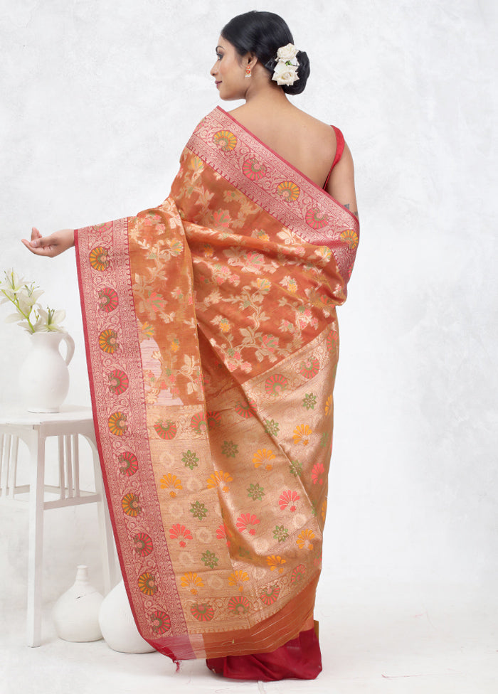 Orange Kora Silk Saree Without Blouse Piece - Indian Silk House Agencies