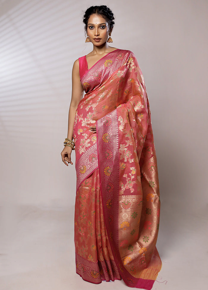 Orange Kora Silk Saree With Blouse Piece