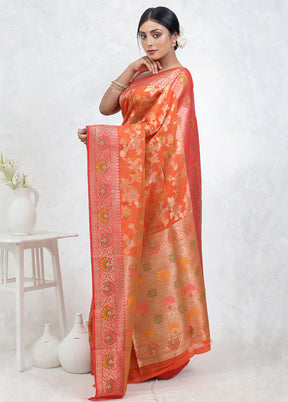 Orange Kora Silk Saree Without Blouse Piece - Indian Silk House Agencies