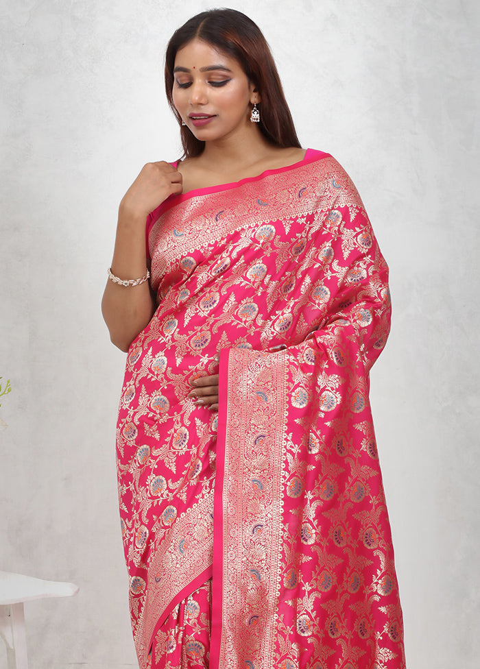 Pink Dupion Silk Saree Without Blouse Piece - Indian Silk House Agencies