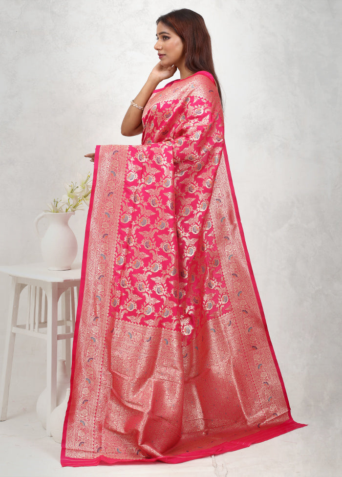 Pink Dupion Silk Saree Without Blouse Piece - Indian Silk House Agencies