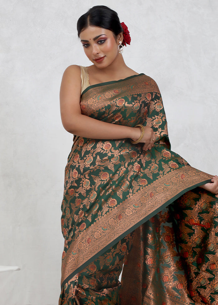 Green Dupion Silk Saree Without Blouse Piece - Indian Silk House Agencies