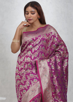 Purple Dupion Silk Saree Without Blouse Piece - Indian Silk House Agencies