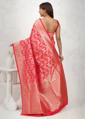 Red Dupion Silk Saree Without Blouse Piece - Indian Silk House Agencies