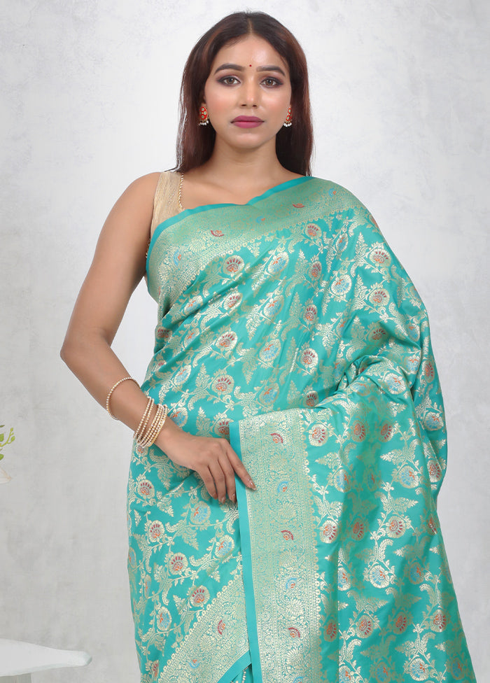 Green Dupion Silk Saree Without Blouse Piece - Indian Silk House Agencies