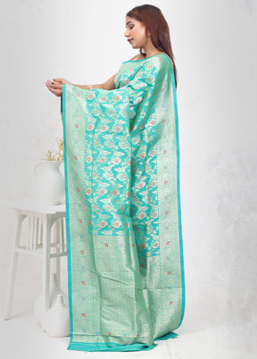 Green Dupion Silk Saree Without Blouse Piece - Indian Silk House Agencies