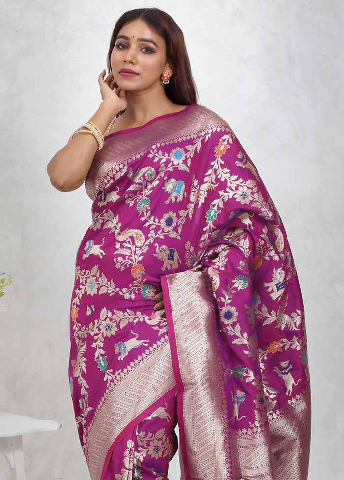 Purple Dupion Silk Saree Without Blouse Piece - Indian Silk House Agencies