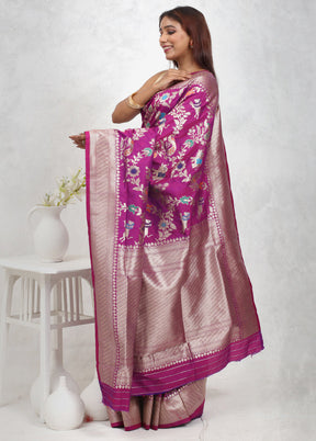 Purple Dupion Silk Saree Without Blouse Piece - Indian Silk House Agencies