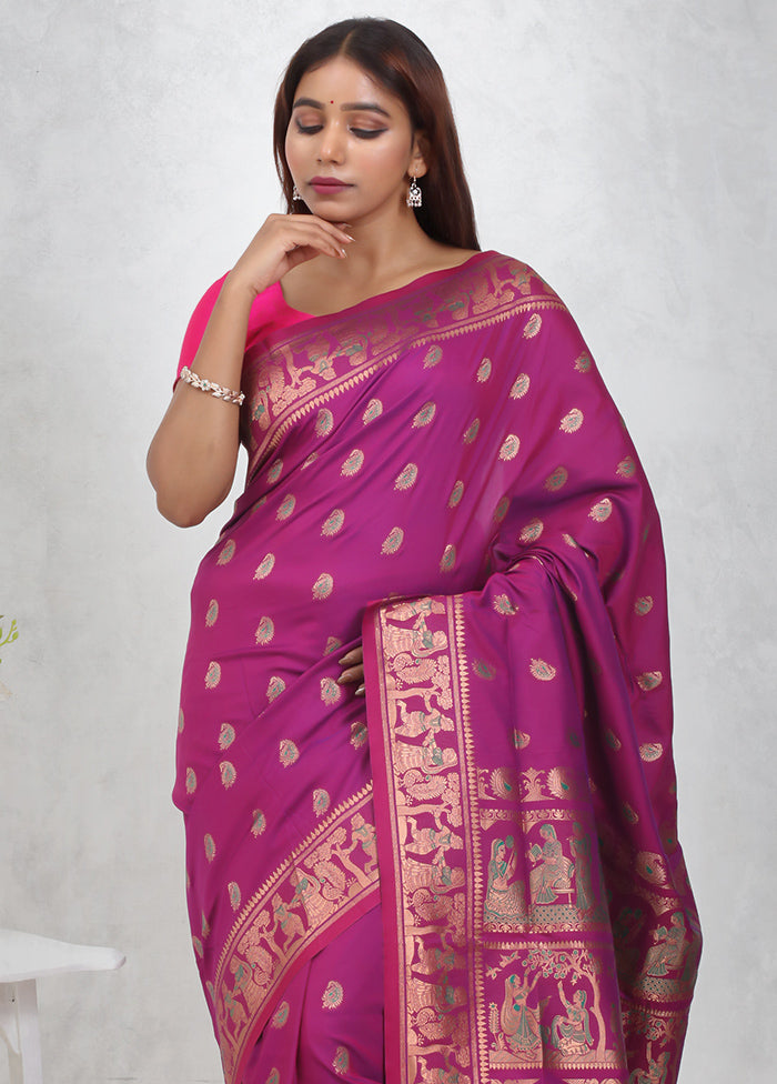 Purple Baluchari Silk Saree Without Blouse Piece - Indian Silk House Agencies