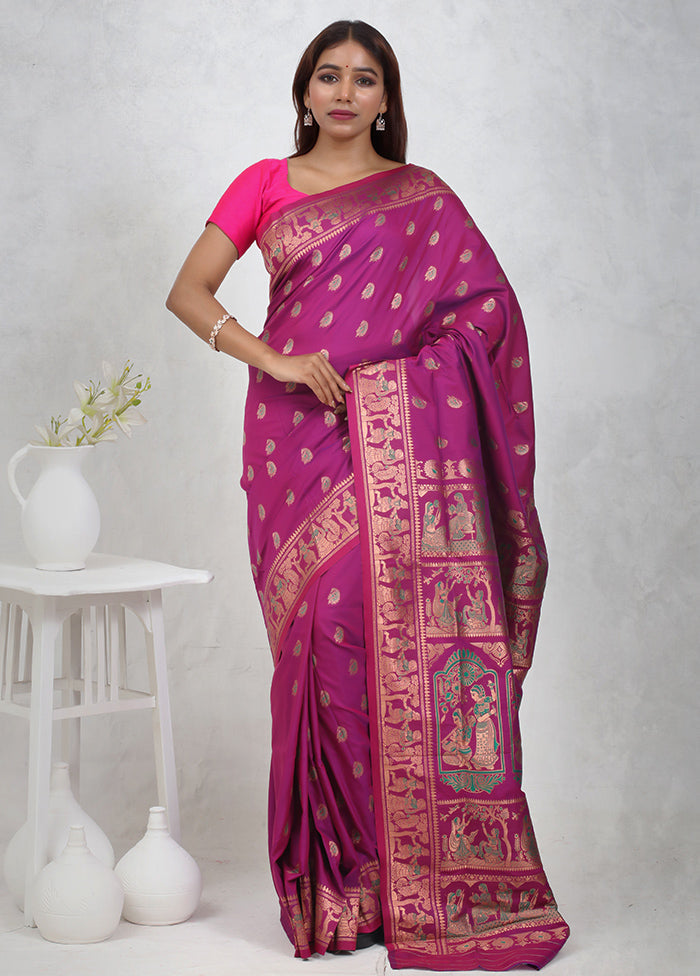 Purple Baluchari Silk Saree Without Blouse Piece - Indian Silk House Agencies