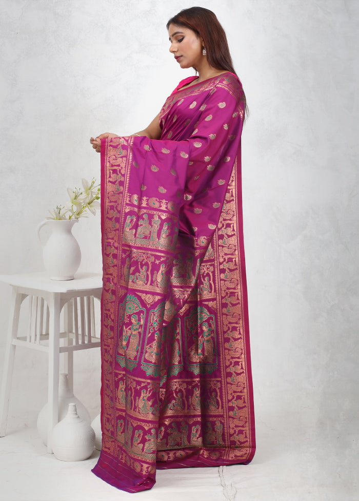 Purple Baluchari Silk Saree Without Blouse Piece - Indian Silk House Agencies