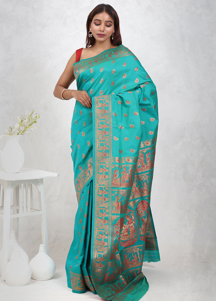 Green Baluchari Silk Saree Without Blouse Piece - Indian Silk House Agencies