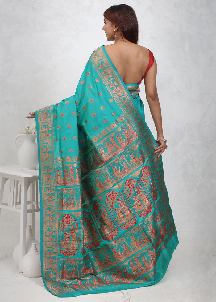 Green Baluchari Silk Saree Without Blouse Piece - Indian Silk House Agencies