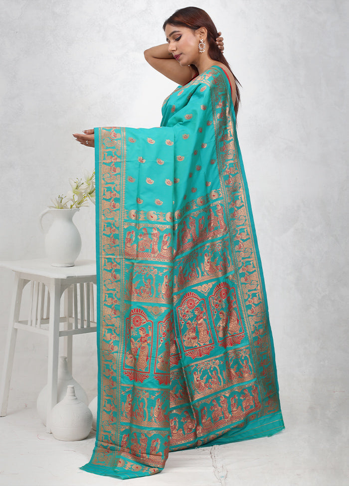 Green Baluchari Silk Saree Without Blouse Piece - Indian Silk House Agencies