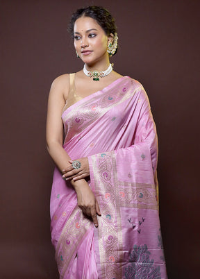 Pink Dupion Silk Saree With Blouse Piece