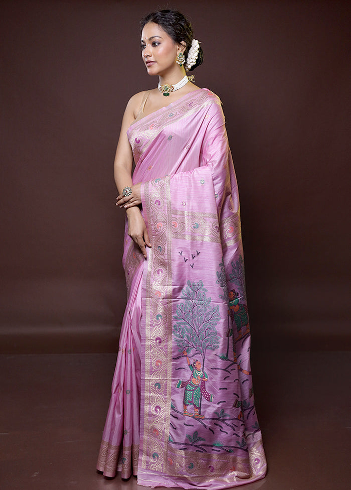 Pink Dupion Silk Saree With Blouse Piece