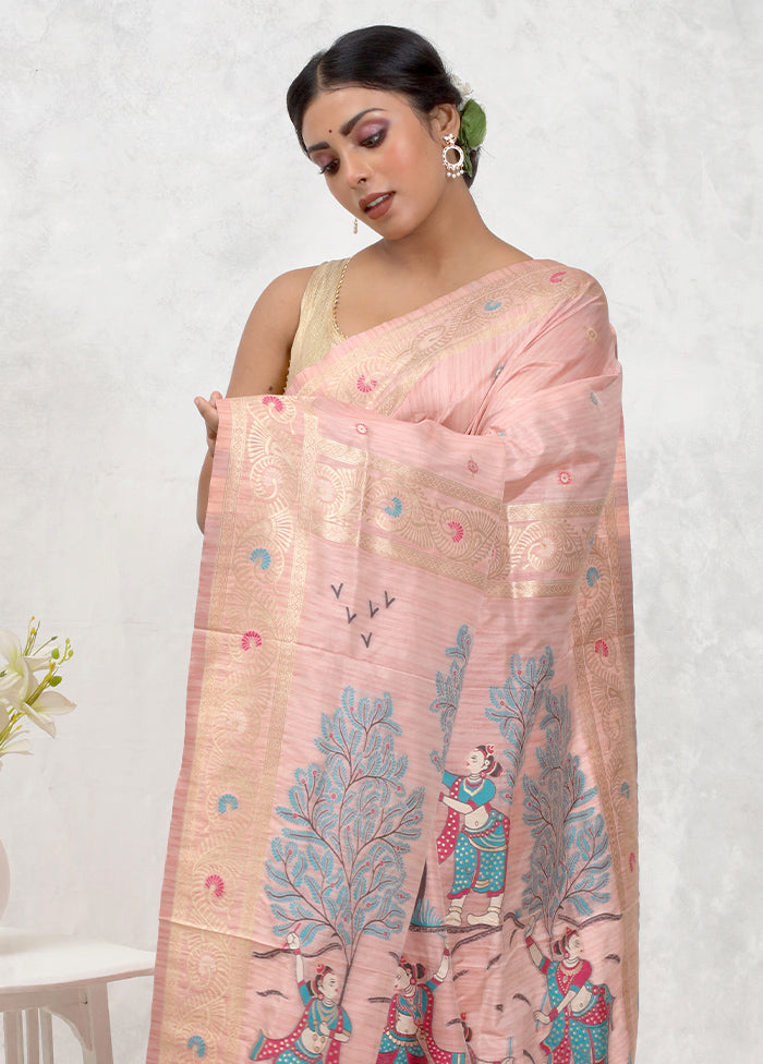 Pink Dupion Silk Saree Without Blouse Piece - Indian Silk House Agencies