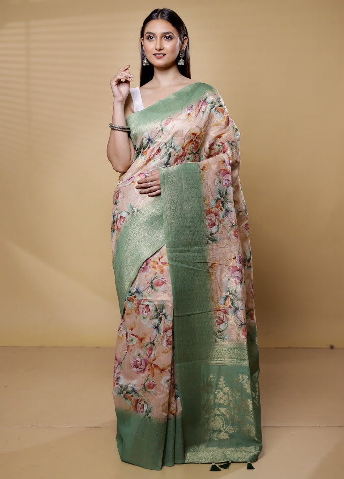 Cream Organza Saree With Blouse Piece