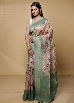 Cream Organza Saree With Blouse Piece