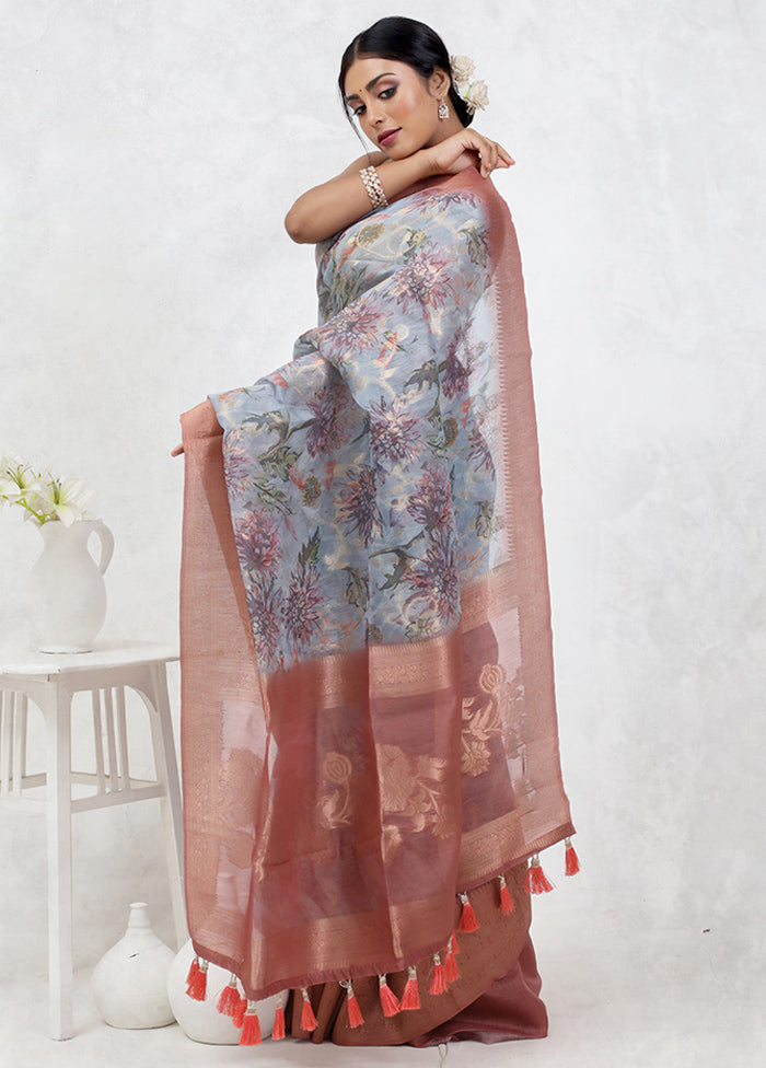 Blue Organza Saree Without Blouse Piece - Indian Silk House Agencies