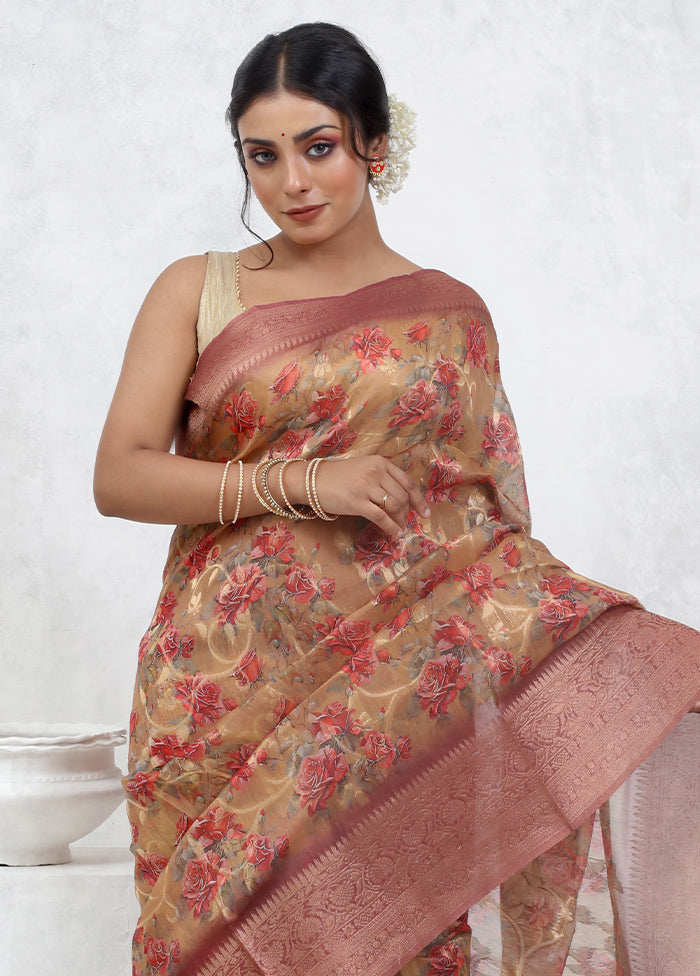 Cream Organza Saree With Blouse Piece - Indian Silk House Agencies