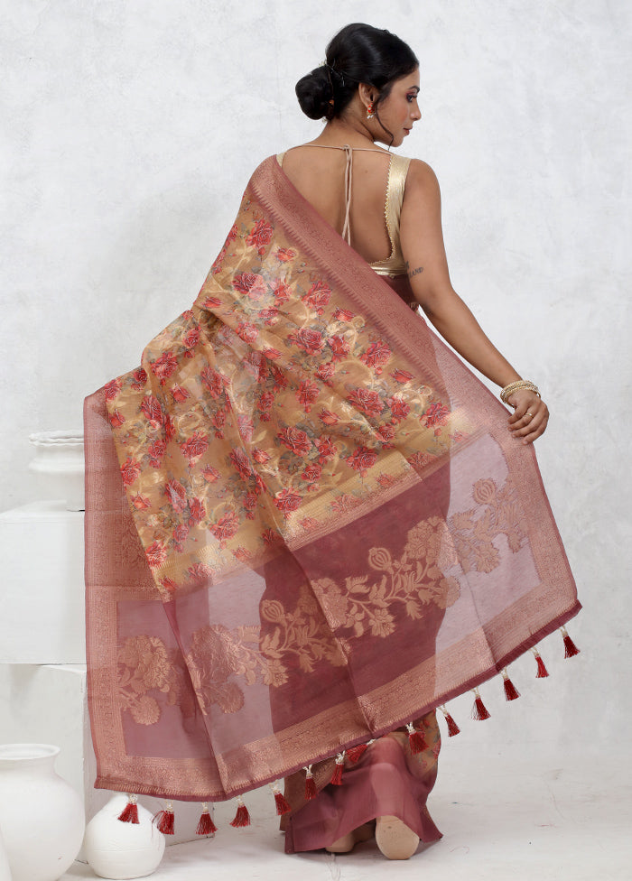 Cream Organza Saree With Blouse Piece - Indian Silk House Agencies