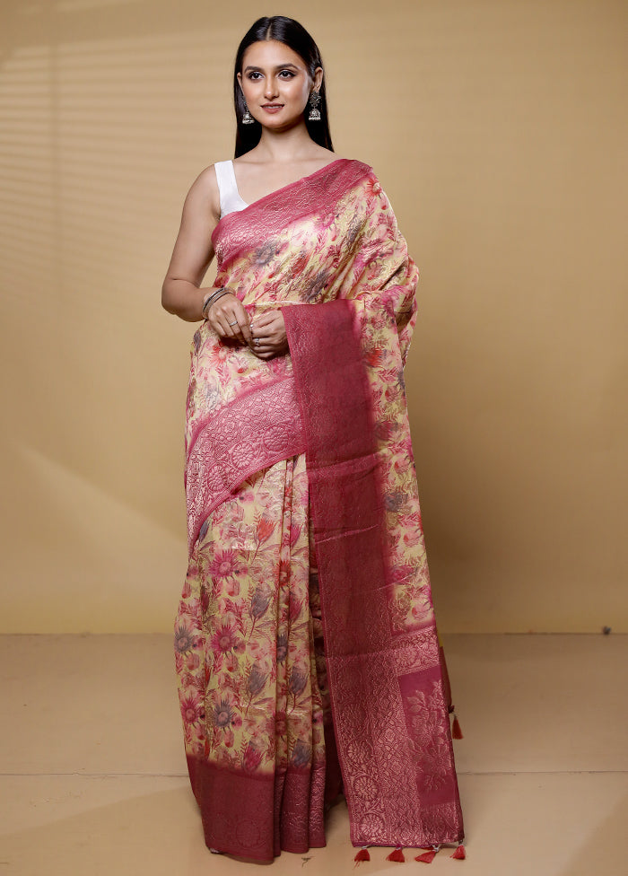 Yellow Organza Saree With Blouse Piece