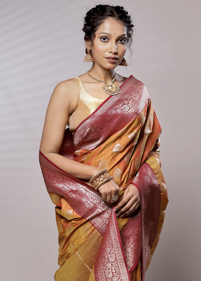 Yellow Dupion Silk Saree With Blouse Piece