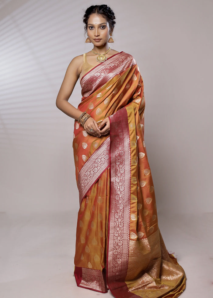 Yellow Dupion Silk Saree With Blouse Piece