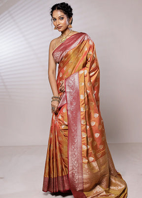 Yellow Dupion Silk Saree With Blouse Piece