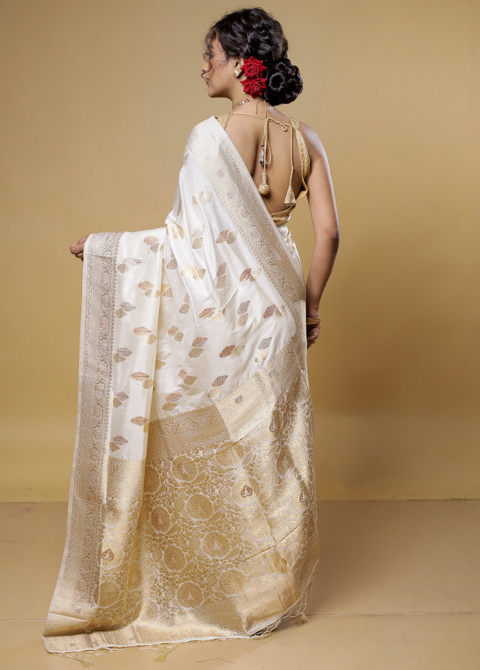 Cream Dupion Silk Saree With Blouse Piece