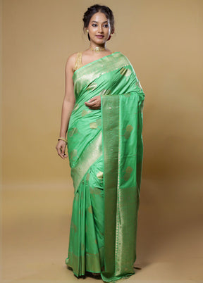 Green Dupion Silk Saree With Blouse Piece