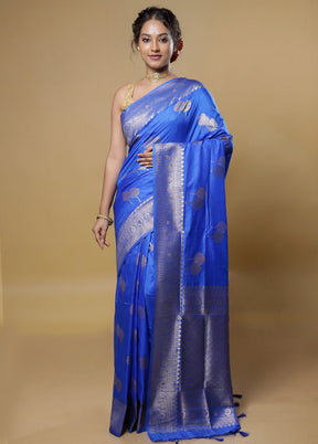 Blue Dupion Silk Saree With Blouse Piece